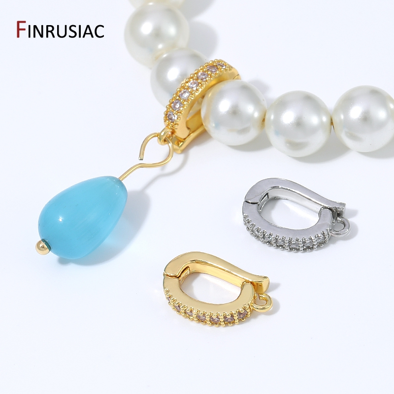 Art Craft Ideas - ตัวล็อกจี้แบบมีบานพับชุบทอง 18K ทำจากทองเหลือง พร้อมตัวล็อกแบบสแนปออนประดับเพชรซิร์คอน สำหรับงานประดิษฐ์เครื่องประดับ DIY