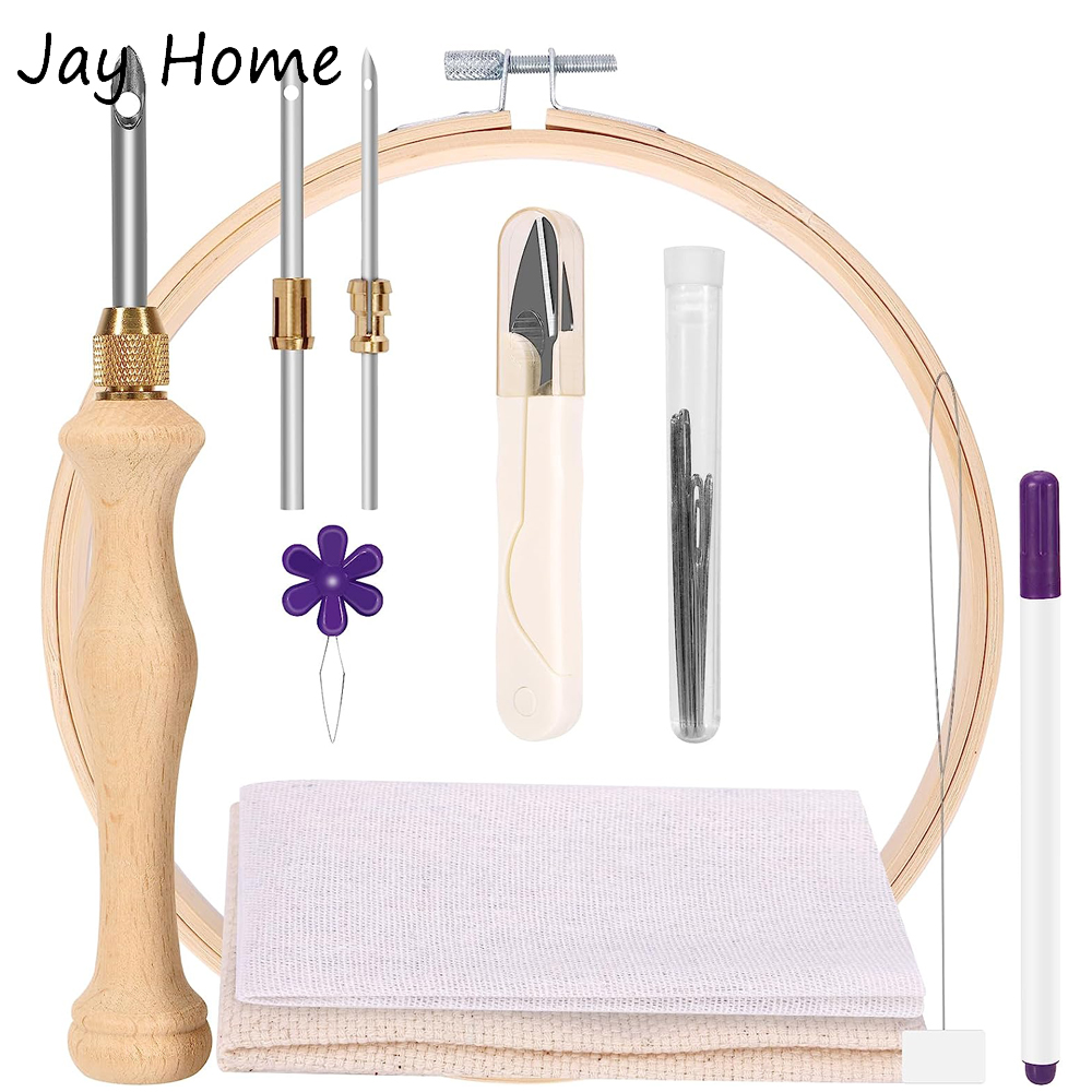Punch Needle Kit - Punch Needle Starter Kit พร้อมห่วงเย็บปักถักร้อยเข็มปรับได้ Punch