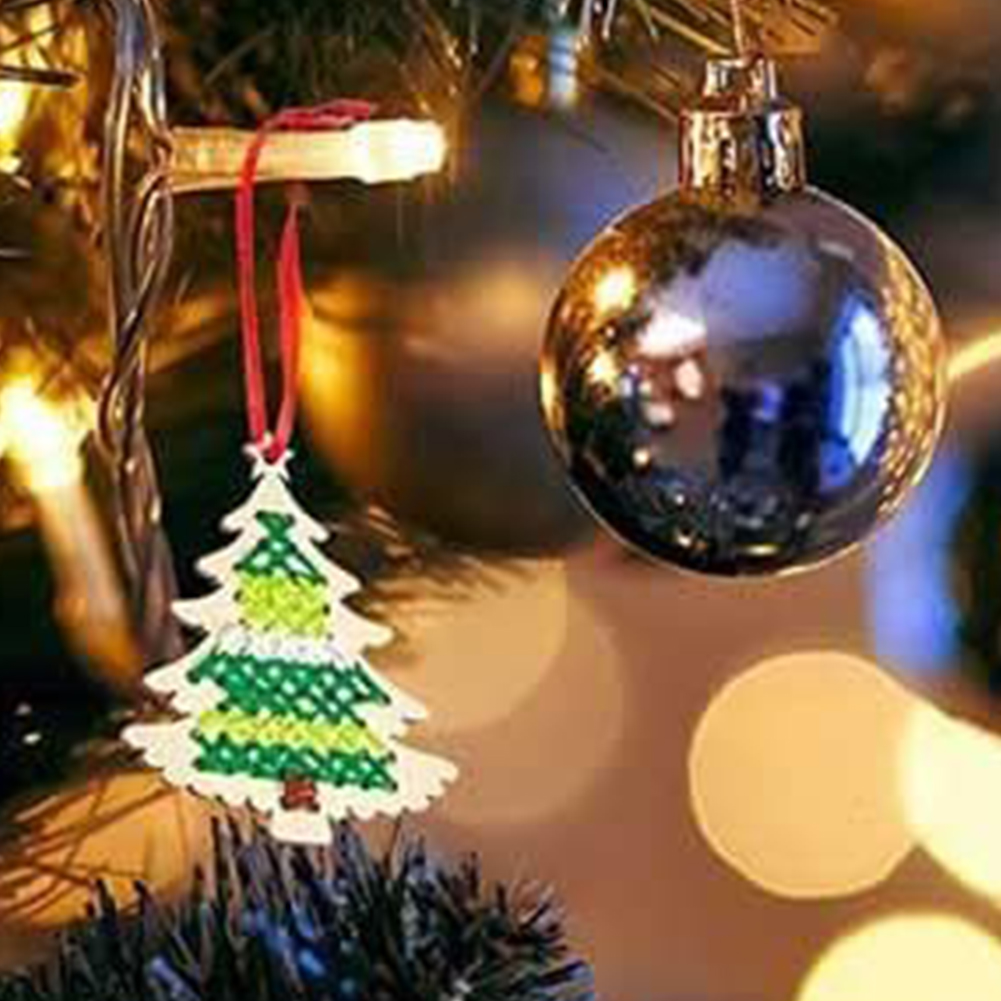 Art Craft Christmas Tree - ชุดตกแต่งคริสต์มาสแบบปักครอสสติชทำมือ 10 ชิ้น ชุดงานฝีมือ DIY ตกแต่งต้นคริสต์มาสด้วยเทคนิคปักครอสสติช