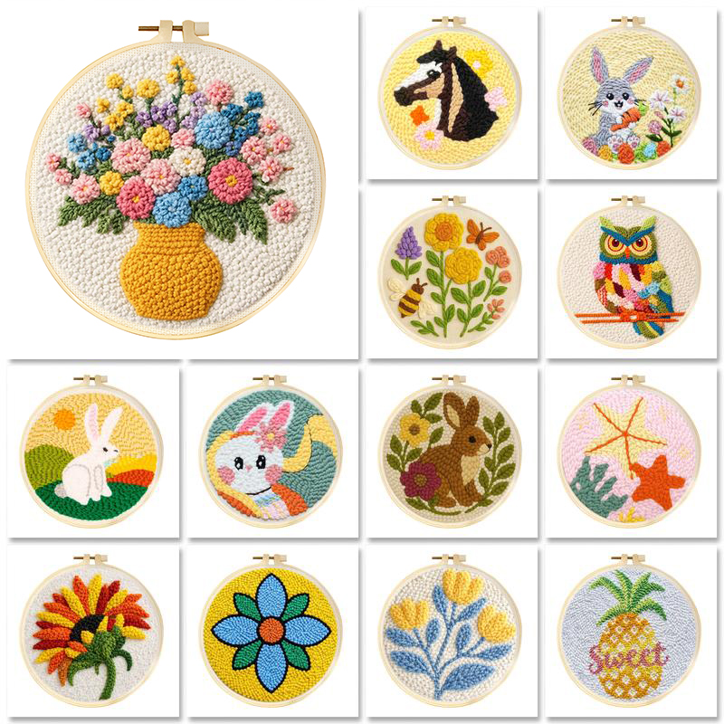 Punch Needle Kit - ชุดอุปกรณ์ปักเข็ม DIY ลายสัตว์น่ารัก ใช้งานง่ายสำหรับผู้เริ่มต้น ชุดปักเข็มพร้อมห่วงปักพรม เหมาะสำหรับเป็นของขวัญในเทศกาล