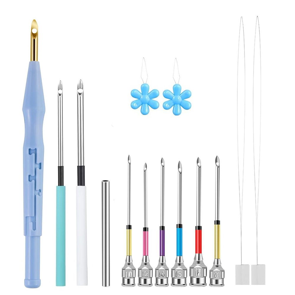 Punch Needle Kit - 14PCS Punch เข็มชุดเย็บปักถักร้อย Punch เข็มปากกาเครื่องมือขนาดต่างๆ Punch