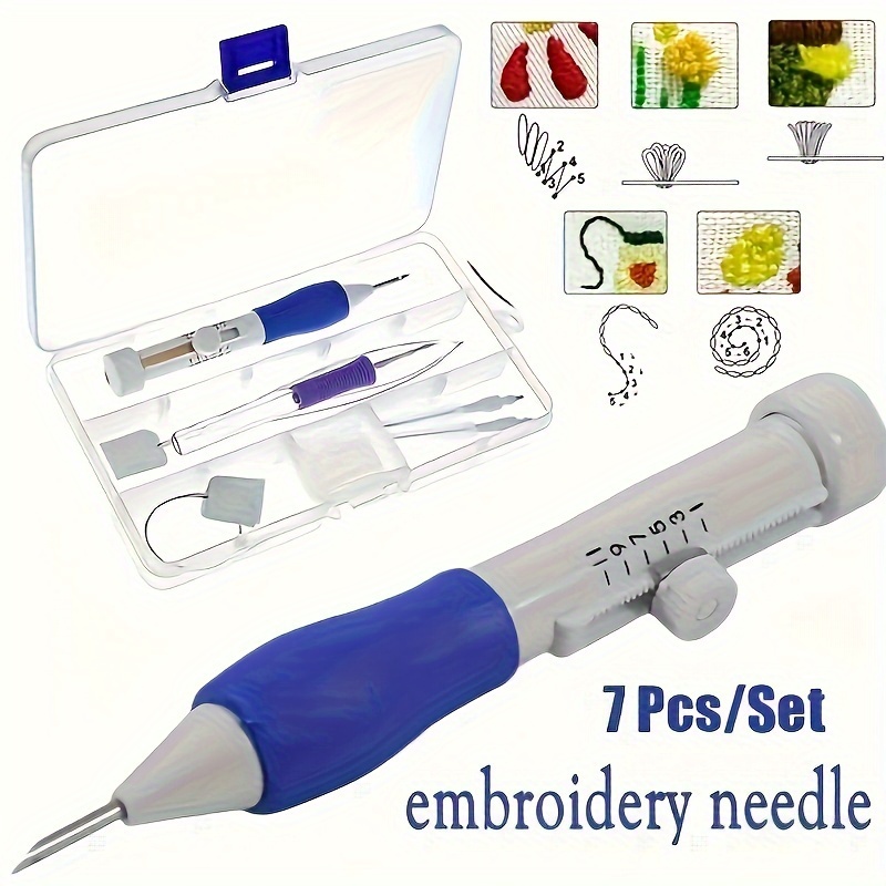 Punch Needle Kit - ชุดเครื่องมือเย็บปักถักร้อย 7 ชิ้น สำหรับงานถักมือและเย็บผ้า ชุดเข็มเย็บปักถักร้อยวิเศษ พร้อมอุปกรณ์ปิดผนึก
